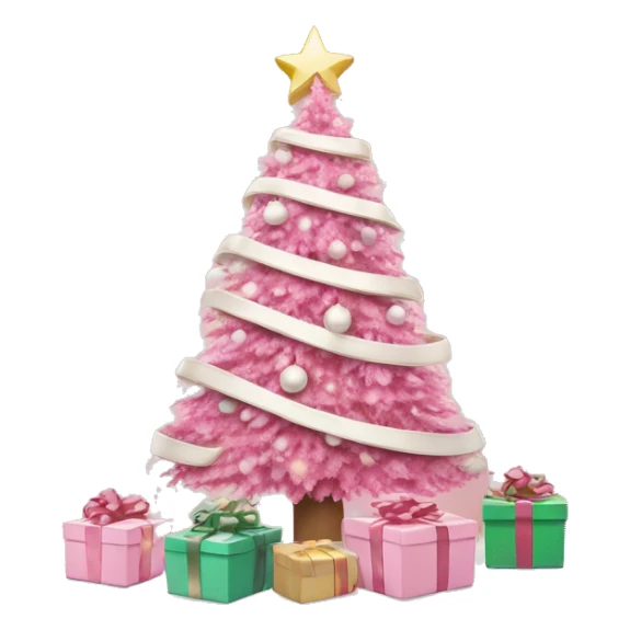 pink christmas tree with white and cream colored presents underneath sticker