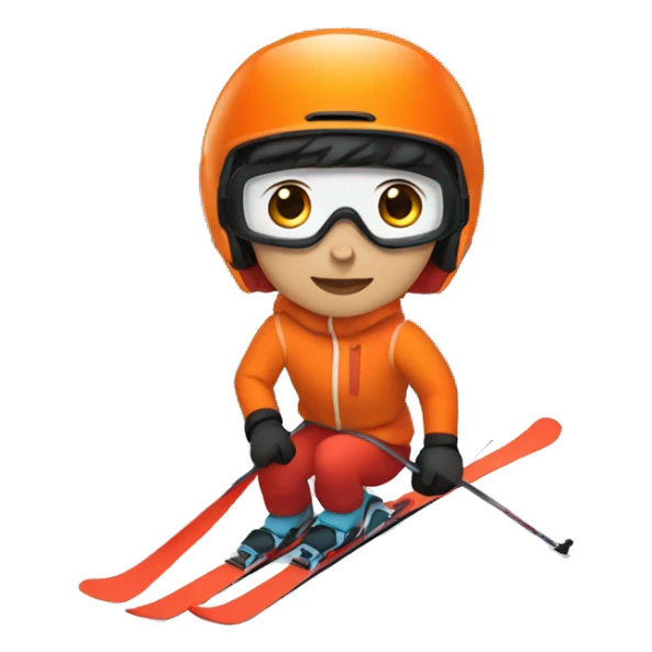 black haired male boy Skier with orange helmet and red jacket sticker