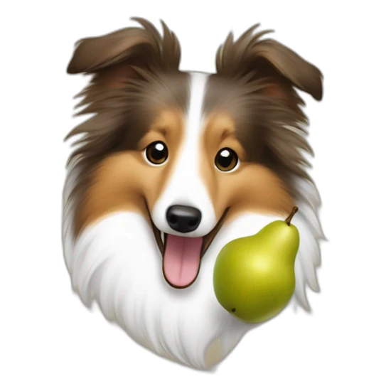 Sheltie dancing with a pear in his mouth sticker