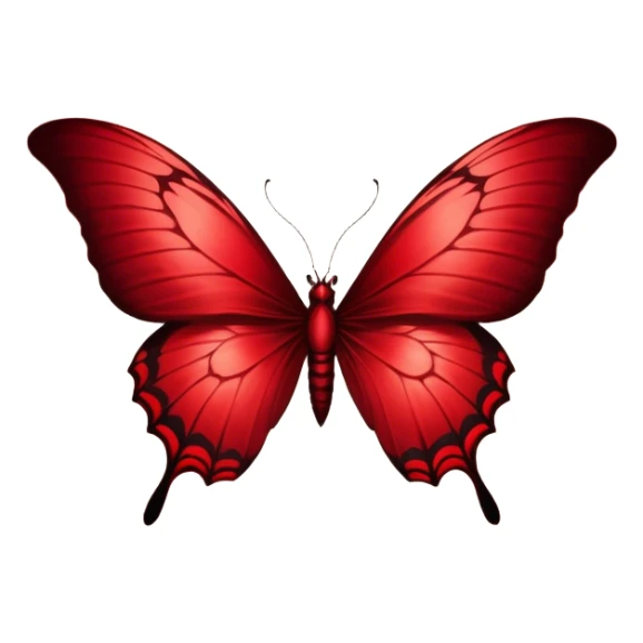 A majestic crimson butterfly with wings in Venetian and rustic red gracefully flutters in the foreground, bathed in a soft, eerie glow. Behind it, Gothic crosses loom in the distance, shrouded in a deep red mist that enhances the melancholic beauty of the scene. sticker