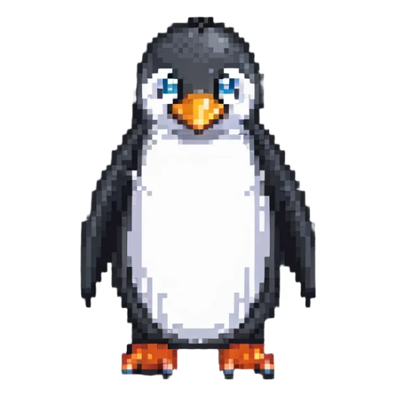 simple and colorful 8-bit pixel art penguin sticker