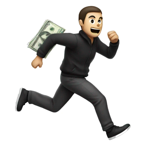 A thief running with a bag of money sticker