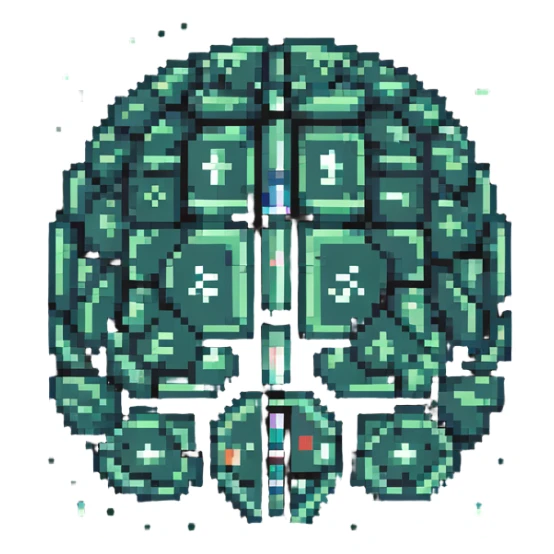 pixel art luminous crystal brain over ancient tablets with runes and various language symbols (A-Z, あ, 文, ع) orbiting in space around it sticker