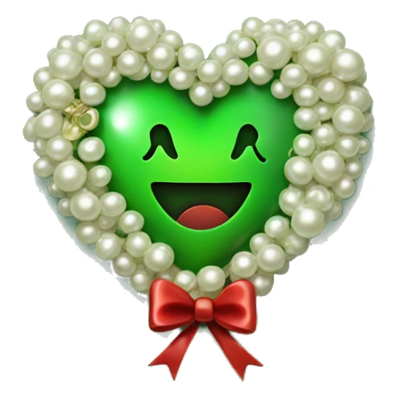 Green heart with pearls and red bow no face  sticker