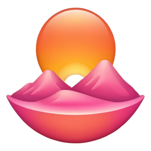 Simple sunset emoji 🍽️, clean 3D style, smooth rounded shapes, warm orange-pink sky, glossy shiny surface, soft studio lighting, cute emoji look, minimal city silhouette, no text, no shadow, transparent background, high-quality 3D render. sticker