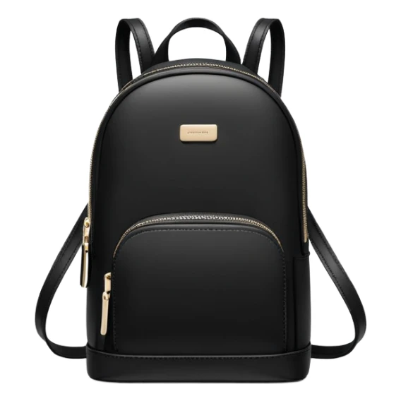 small black commuter backpack purse, women's, clean minimal aesthetic, plain sticker