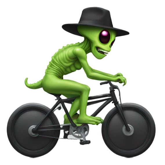 alien ride on bike wearing a hat sticker
