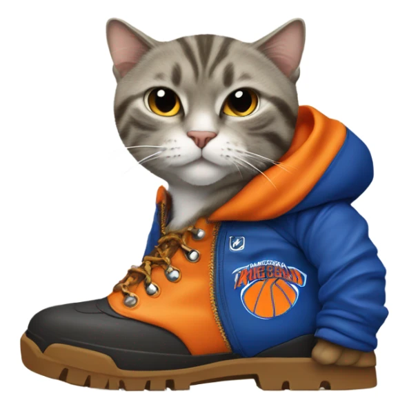 cat in timbs, New York knicks jersey and smoking  sticker