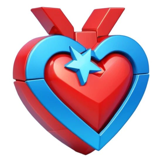 A blocky geometric red 3D heart with a bright blue star inside sticker
