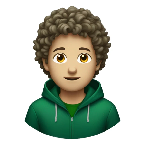 white boy with curly hair in dark green hoodie sticker
