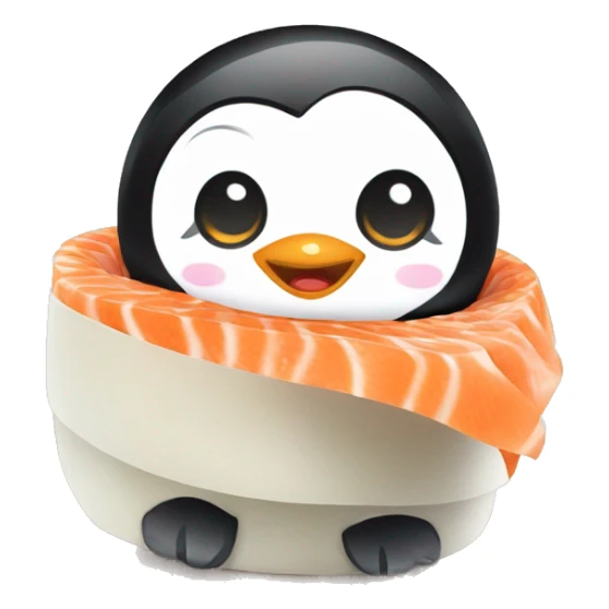 cartoon baby penguin inside sushi roll sticker