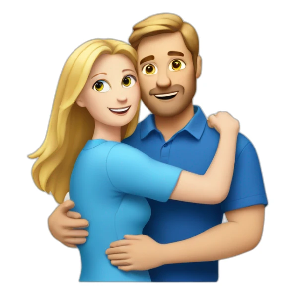 White man hug a white woman both wearing blue shirts sticker
