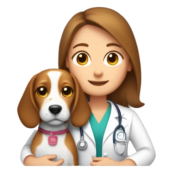  Beagle dog cuddles pediatrician woman with medium long  brown hair  sticker