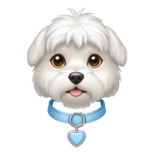 A white Maltese dog with a light blue collar  sticker