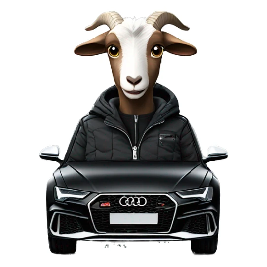 goat in black puffy jacket driving black 2023 Audi RS6 sticker
