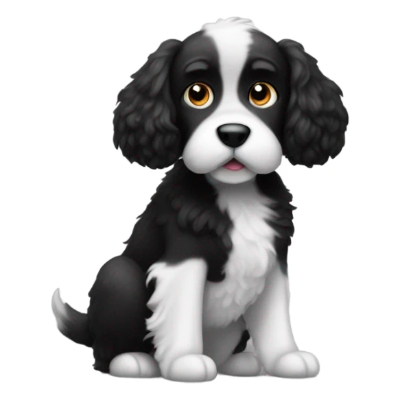 fuzzy black and white dog floppy ears and underbite sticker