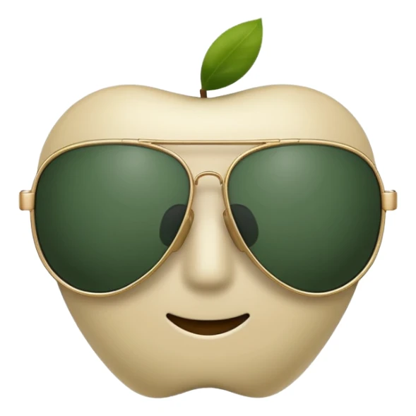 minimalist aviator sunglasses with light beige frame and dark green lenses, Apple emoji style, no text sticker