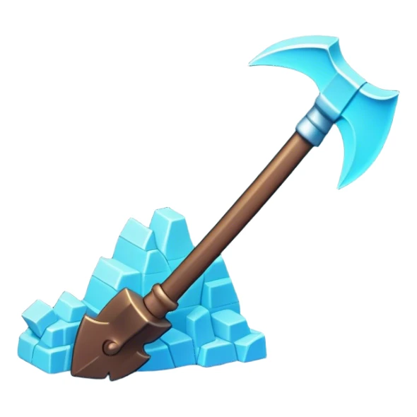 Clash of Clans aesthetic: Cinematic Playful Pixel 3D isometric Pickaxe Emoji, rendered in a 3D vector-style similar to standard emojis with minimal shading and bold, simplified shapes. A compact, distinct form with signature details, softly glowing with a pixelated adventure charm. Simplified yet unmistakably iconic, highly detailed and consistent, glowing with a soft radiance and high shine. Stylized with a touch of classic pixel-art charm and a soft glowing outline, capturing the essence of a beloved gaming relic with a friendly, playful manner! sticker