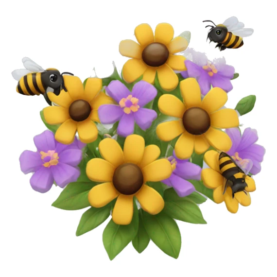 bouquet of flowers with bees flying around it sticker