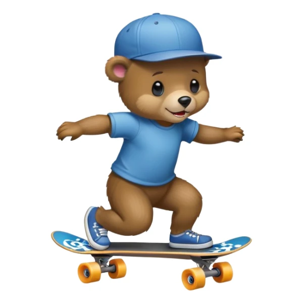 A bear cub wearing a cap riding in skate sticker