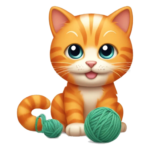 Cute orange cat playing with ball of yarn sticker