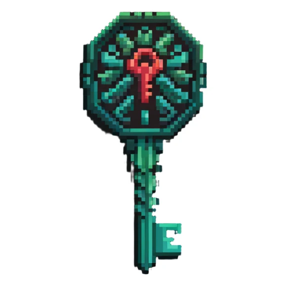 Member key with intricate green to red gradient pattern and special access symbols sticker