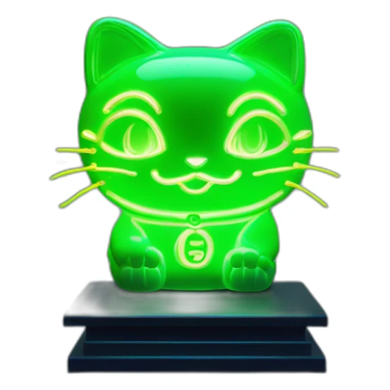 maneki neko 3d in the form of green neon sign sticker