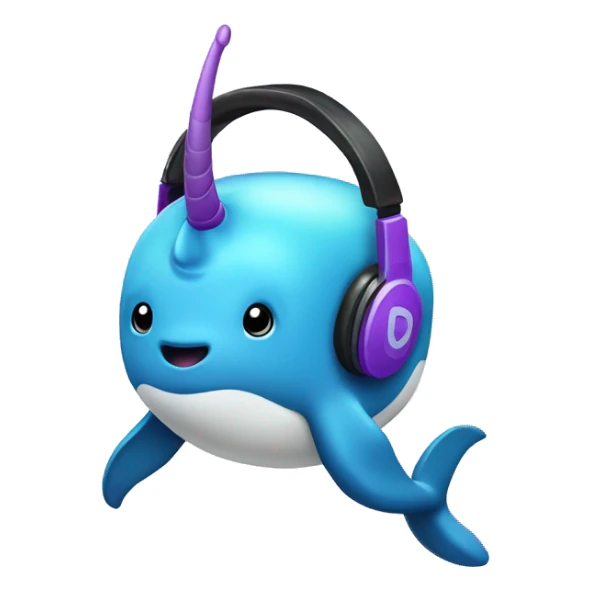 Purple (blueish) narwhal wearing headphones sticker