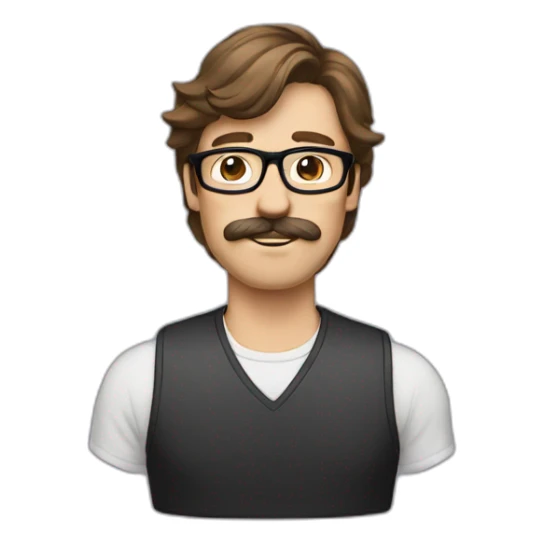 guy with brown hair mullet mustache and glasses sticker