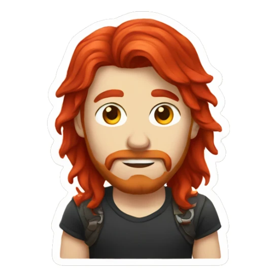 Guy with long red hair and a metal band shirt  sticker