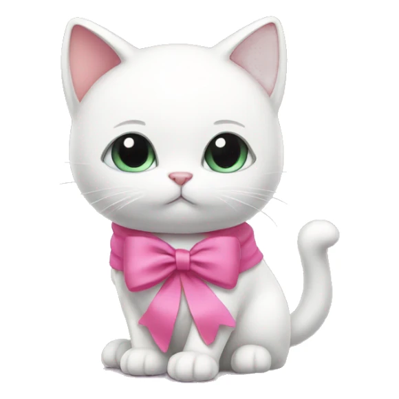 White cat with pink ribbon and pink dress sticker