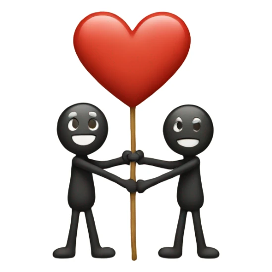 Two stick mans together holding an heart  sticker