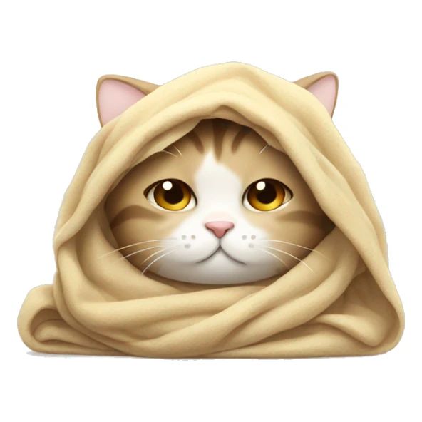 tired cute cat with blanket wrapped around head  sticker