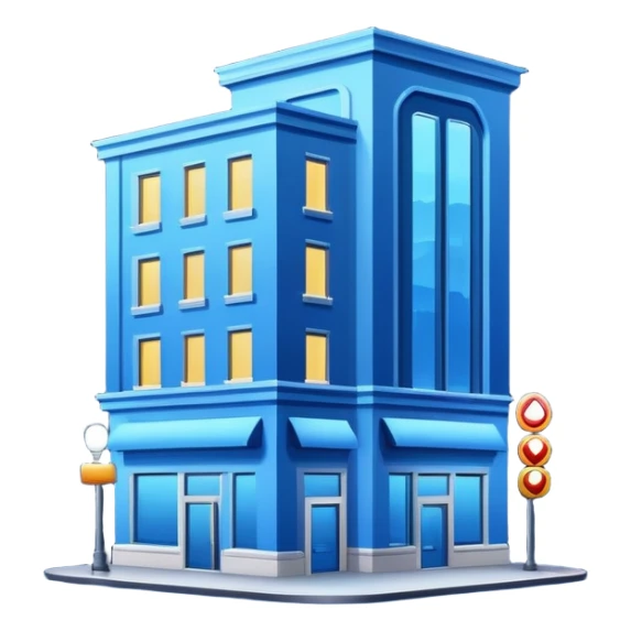 building with blue Signboard in night city sticker