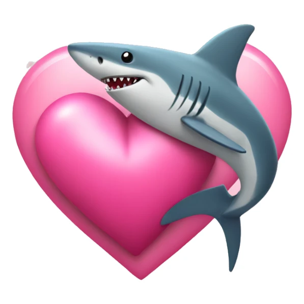 Shark hugging a big pink heart sticker