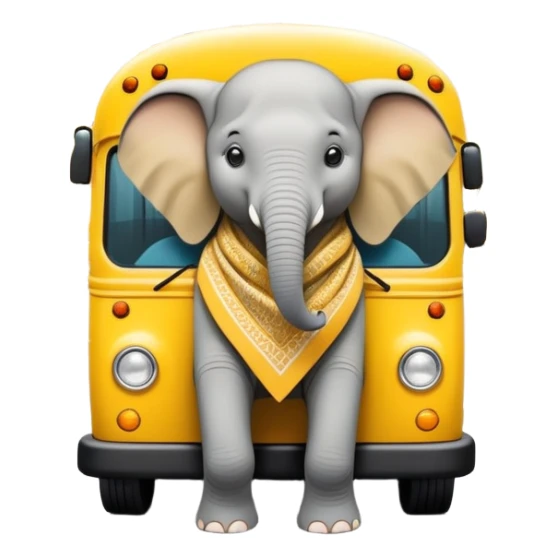 A small elephant wearing a traditional Arab shemagh, standing confidently as it drives a bright yellow bus through a bustling city street, in a whimsical and colorful cartoon illustration style.


 sticker