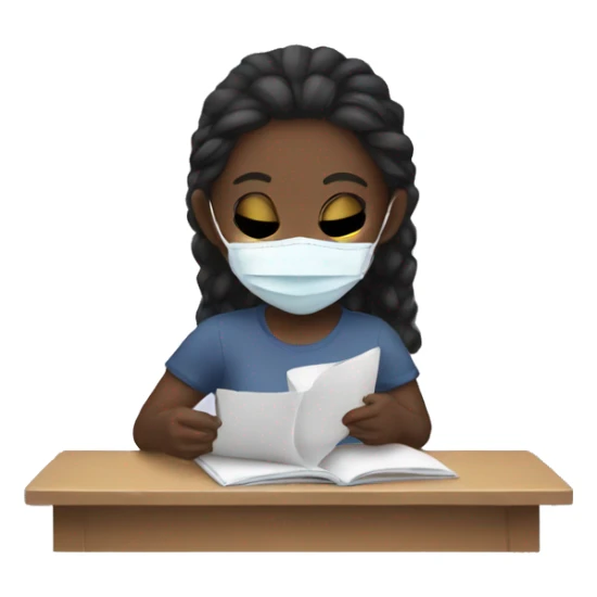 Girl with face mask reading sticker