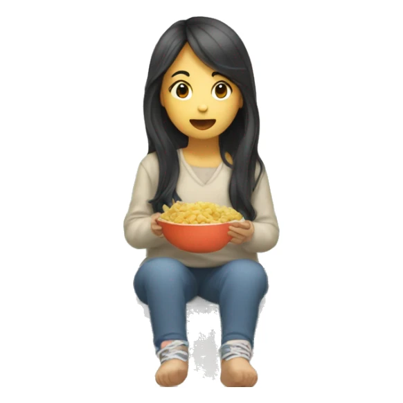 asian girl long hair sitting by window eating  sticker