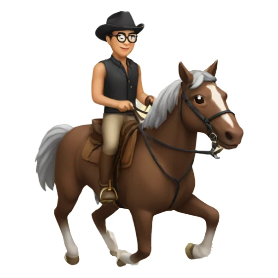 Man with glasses riding horse sticker