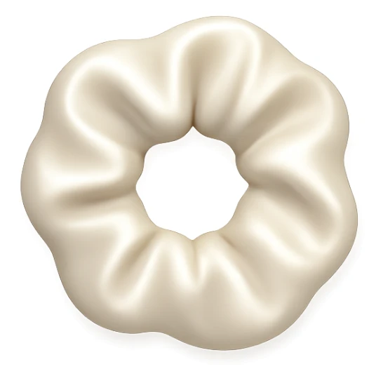 Make the silky twisted white scrunchie smaller in the style of emoji, keeping the silky texture, twisted design, and white color, with no background. sticker