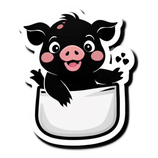 Cute baby black pig smiling has 4 “福” pouches sticker