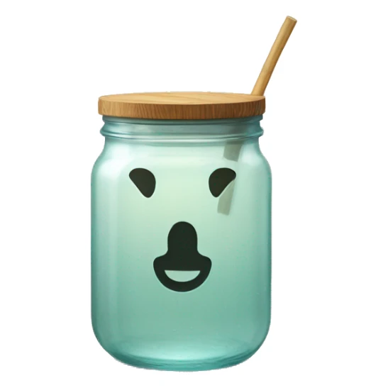 clear textured glass with wood lid and straw no face sticker
