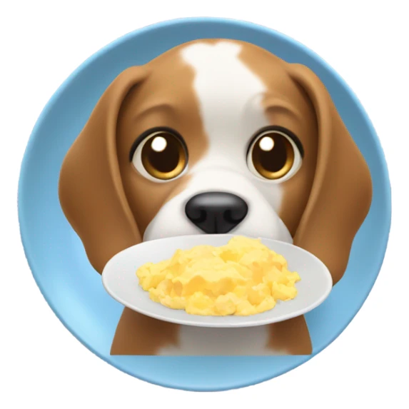 Dog holding plate of scrambled eggs sticker