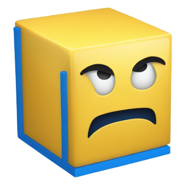 Yellow cube with a blue line mouth sticker