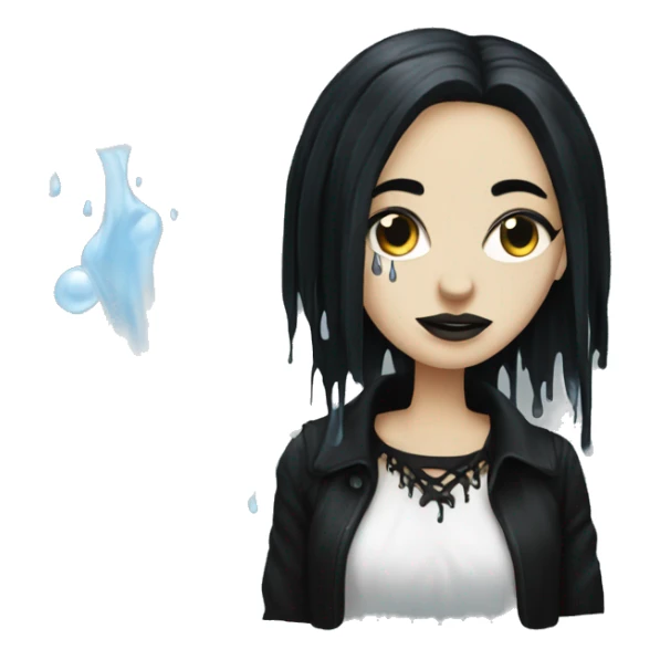 white goth women with black hair with water dripping down her sticker