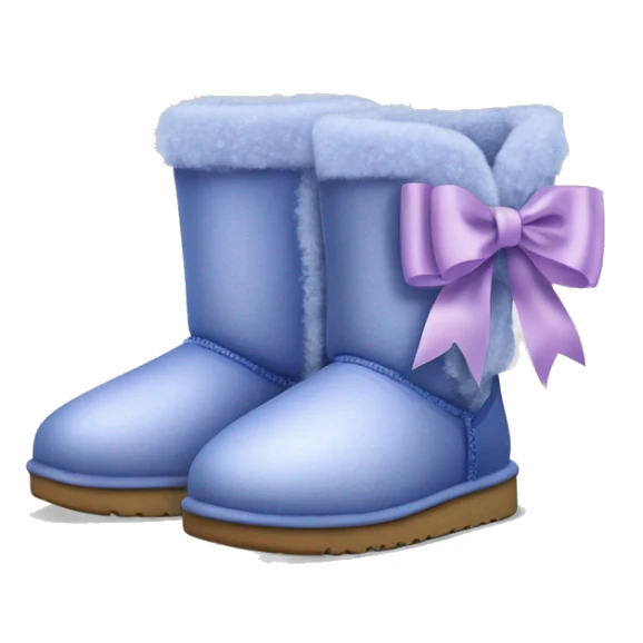 Realistic pair of periwinkle Ugg fur boots with silk ribbon bows. sticker