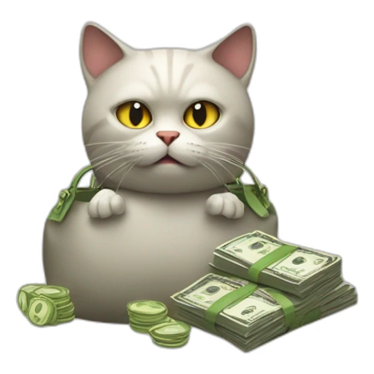 Evil cat with a bag of money sticker