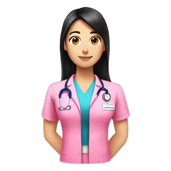 Physiotherapist long black hair pink uniform  sticker