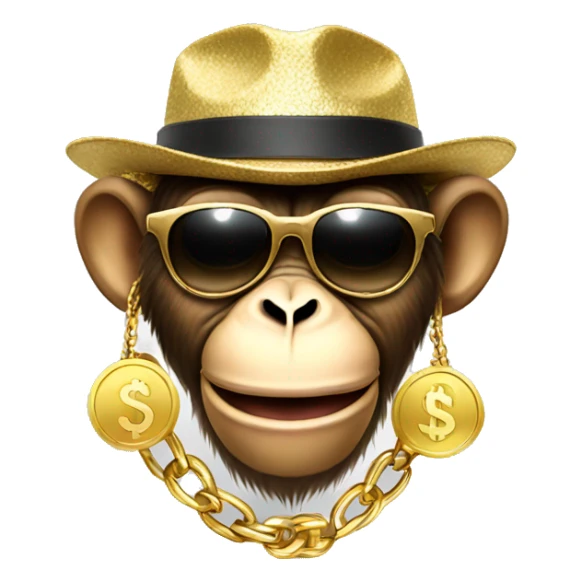 Monkey with gold chain, hat, and sunglasses holding money sticker