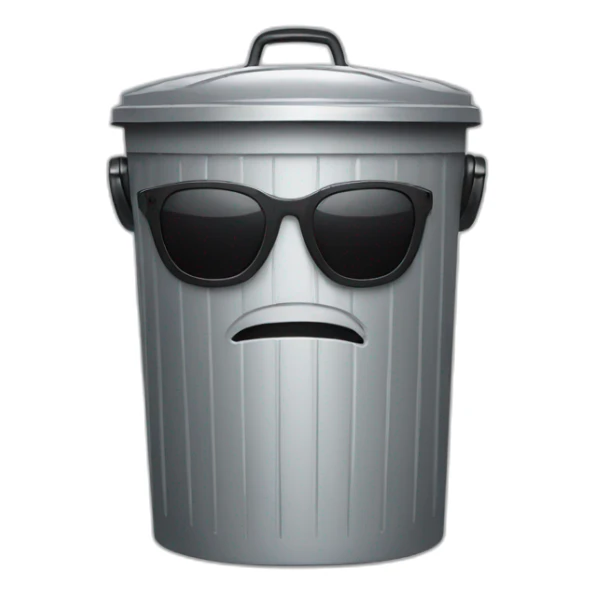 trash can with sunglasses, brain instead of lid sticker